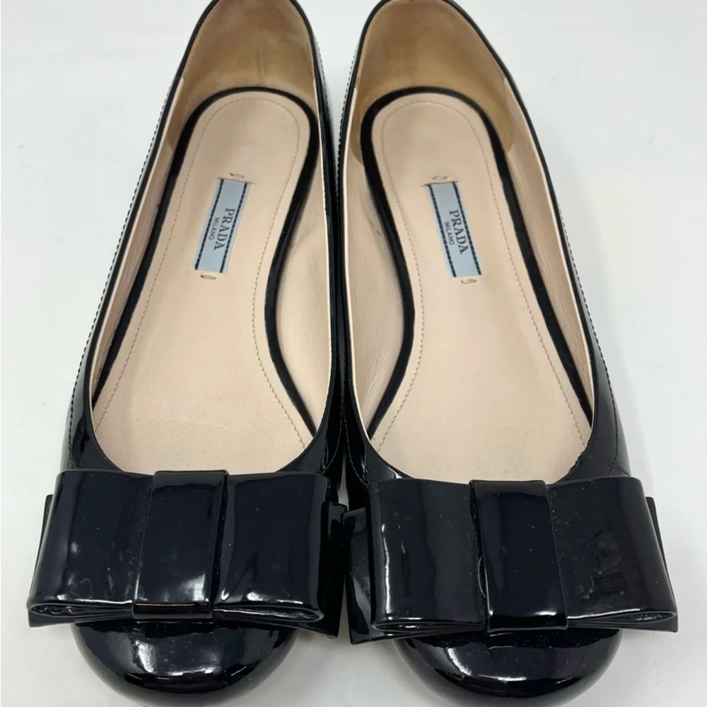 Prada Black Patent Leather Loafers with Bow
